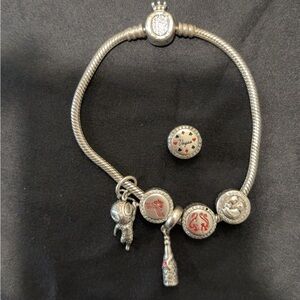 Pandora Silver Bracelet with Red Charms. Exclusive Vegas charm included.